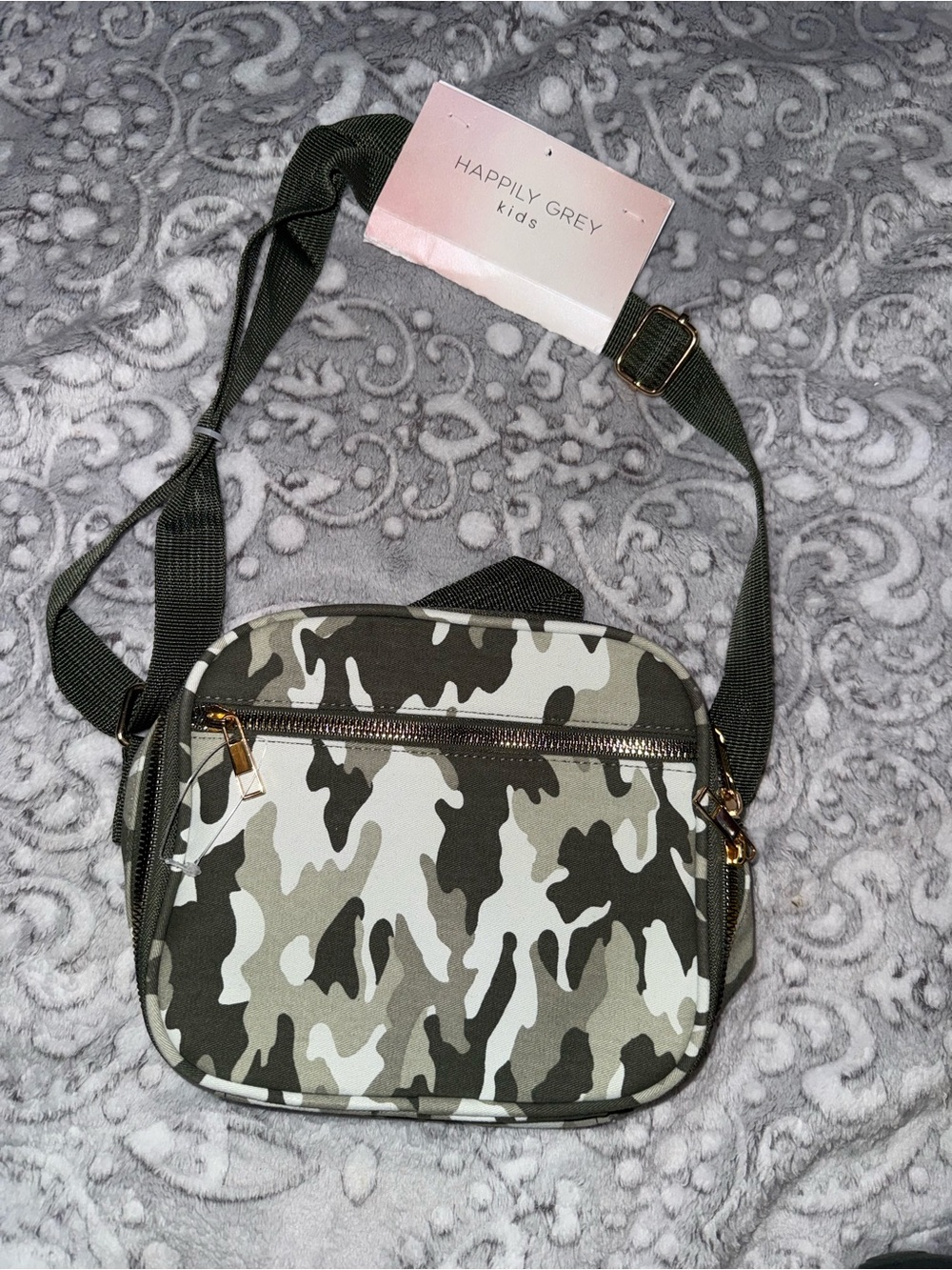 Happily Grey Kids Camo Crossbody Bag Green Adjustable Strap NWT